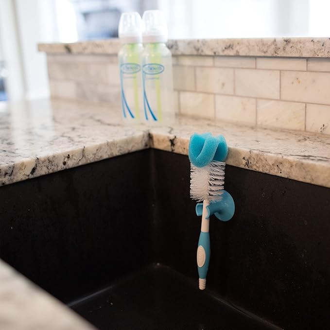 Dr. Brown's Vent Cleaning Baby Bottle Brushes - 4pk and Baby Bottle Cleaning Brush with Sponge and Scrubber - Blue - 3pk