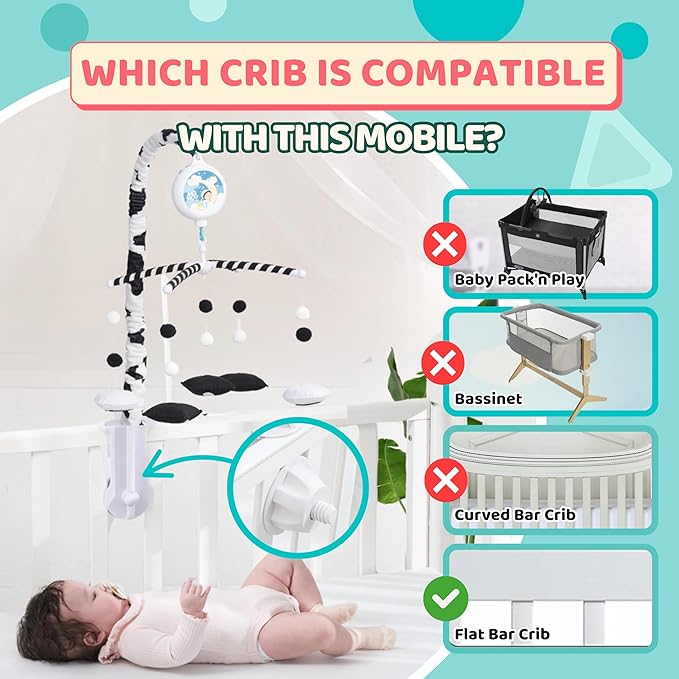 Montessori Mobile Baby for Crib (TINITIGIES) - Black and White Mobile Give Visual Stimulation to Engage Your Newborn - Baby Crib Mobile for Boys & Girls - Baby Mobile for Crib