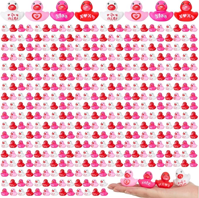 400 Pcs Valentine's Day Rubber Ducks Assorted Mini Rubber Duckies Pool Bath Ducks Toys for Party Favors Classroom Exchange Gifts