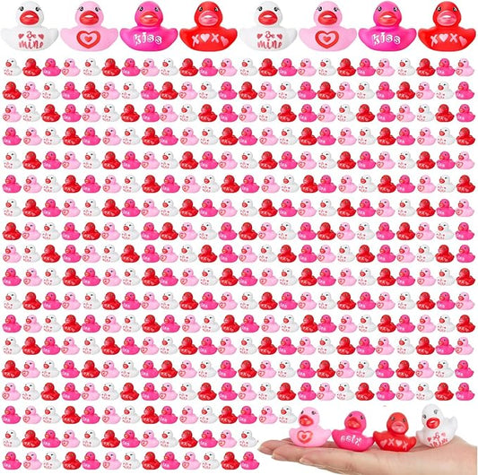 400 Pcs Valentine's Day Rubber Ducks Assorted Mini Rubber Duckies Pool Bath Ducks Toys for Party Favors Classroom Exchange Gifts