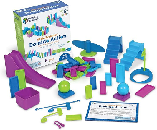 Learning Resources STEM Explorers Domino Action - 59 Pieces, Age 5+ STEM Toys for Kids, Domino for Kids