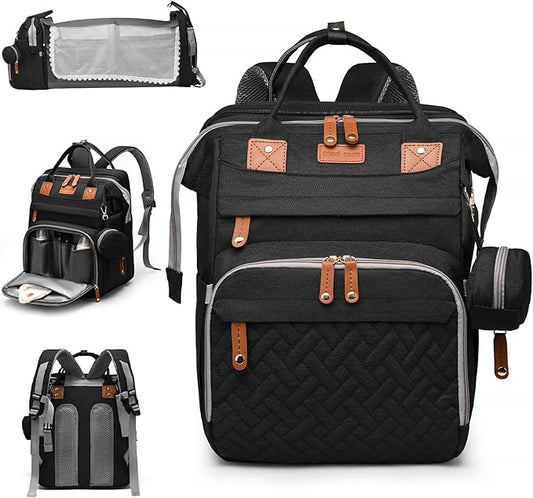 Baby Diaper Bags with Changing Station, Large Capacity Diaper Bag Backpack for Moms Dads with USB Charging Port,Travel Baby Bag with Pacifier Case & Stroller Straps(Up-Black)