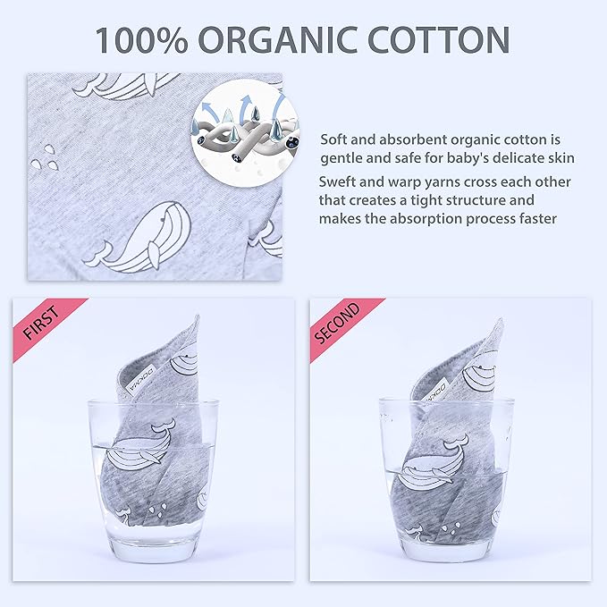 DOKMA Set 8 Organic Cotton Baby Drool Bibs - Bandana Teething Bibs for Baby - Bandana Drool Bibs - Ultra Soft, No Scratch