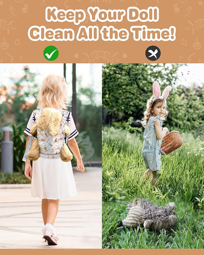 Lictin Baby Doll Carrier, Front and Back Doll Accessories Carrier for Little Girls, with Adjustable Straps for Stuffed Animal Reborn Baby Doll