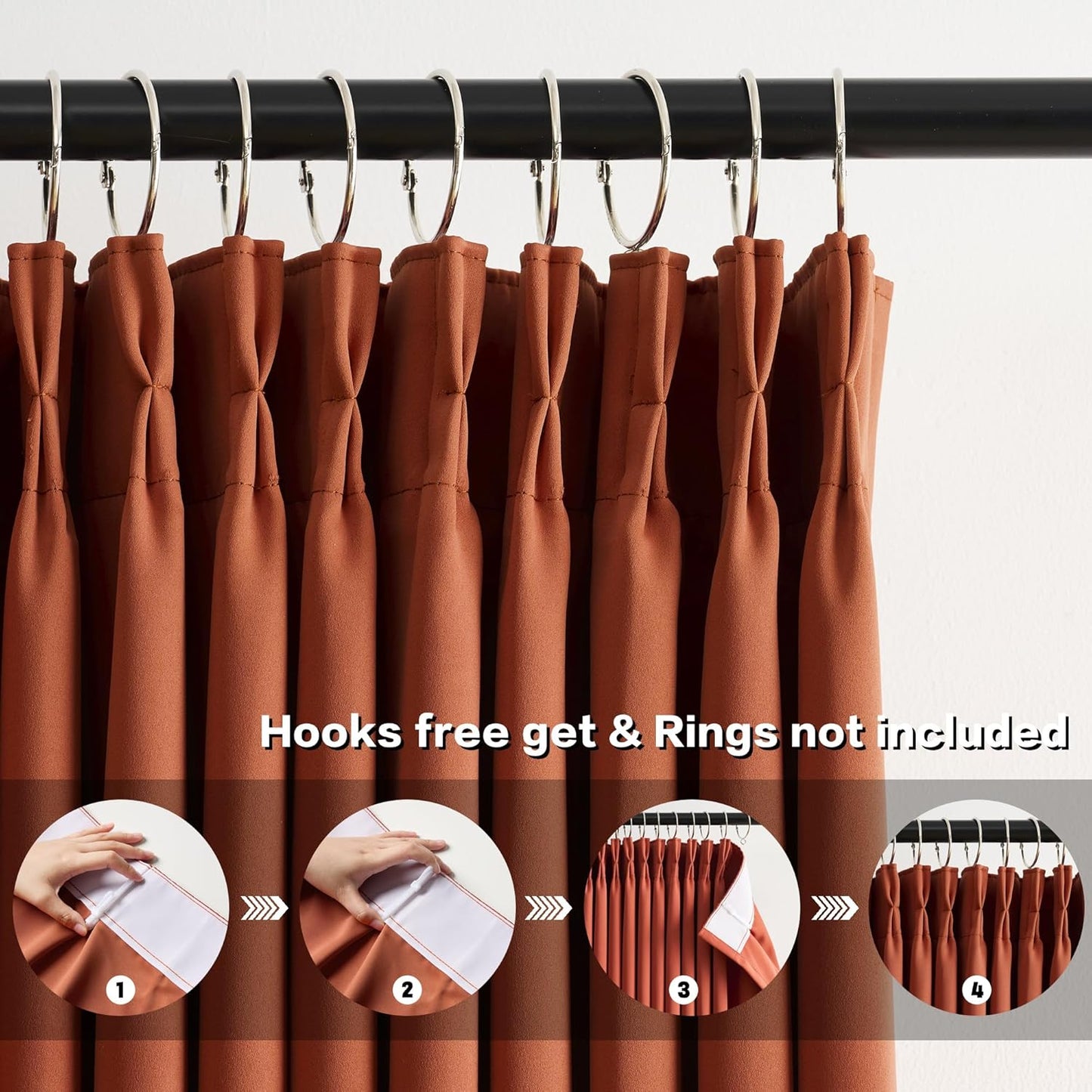 KEQIAOSUOCAI Burnt Orange Window Curtains 63 Inches Long, Block Out Room Darkening Insulated Memory Shape Boho Muted Ochre Orange Curtain for Bedroom 40 Inch Wide Each Panel,Set of 2,Pinch Pleat