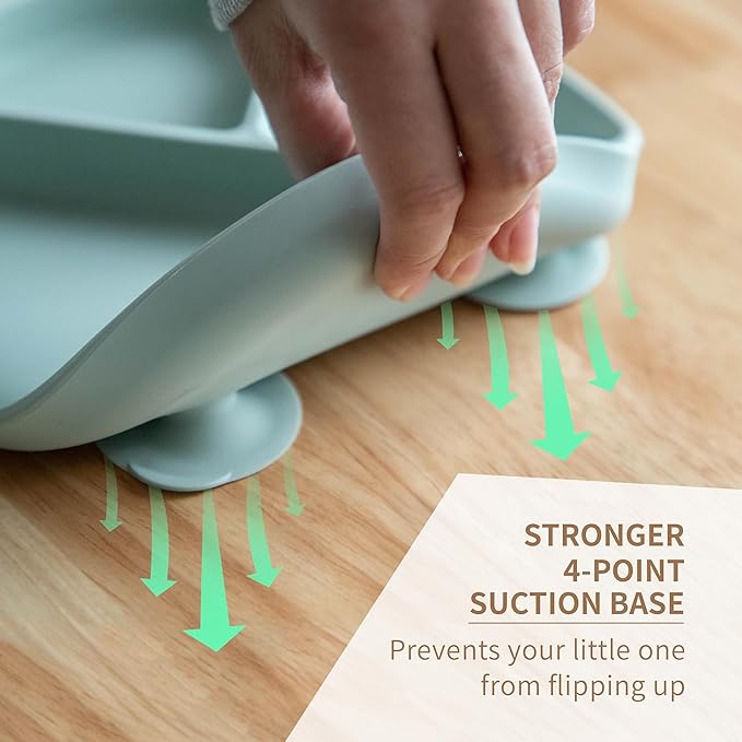 Moonkie Suction Plates for Baby | 100% Silicone BPA-Free Baby Plates with Lids and Food Cover | Divided Design | Microwave and Dishwasher Safe | Toddler Plates 3 Pack