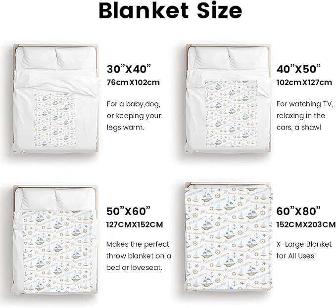 Ship Next Day, Personalized Baby Blanket for Boys Girls - Printed in USA, Custom Name Toddler Blanket with Sailboat Pattern, Perfect Newborn Gift