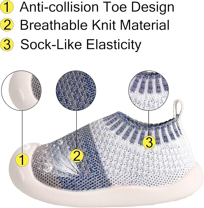 Baby First-Walking Shoes 1-4 Years Kid Shoes Trainers Toddler Infant Boys Girls Soft Sole Non Slip Cotton Canvas Mesh Breathable Lightweight TPR Material Slip-on Sneakers Outdoor