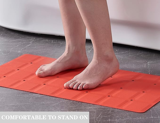 Foldable Non Slip Silicon Bath Mat Bathtub mat Shower mats no Suction Cups for Textured Tub and Reglazed Tub(Foldable-Red, 28-inch x 14-inch)