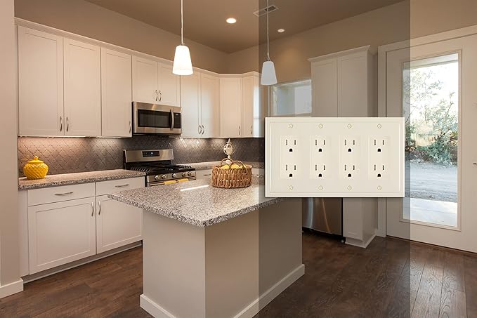 Henne Bery Modern Edge Decorative Wall Plate Switch Plate Outlet Cover, Durable Solid Zinc Alloy (Quad Decorator, Light Almond)