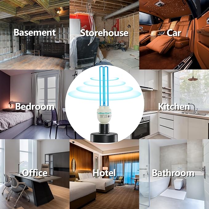 36Watts UV Sanitizer Lamp with Remote Control Powerful UVC Light with E26 Base for Basement/Bedroom/Kitchen/Office/Storehouse/Car, 3-Gear Timer 110V Ozone Free