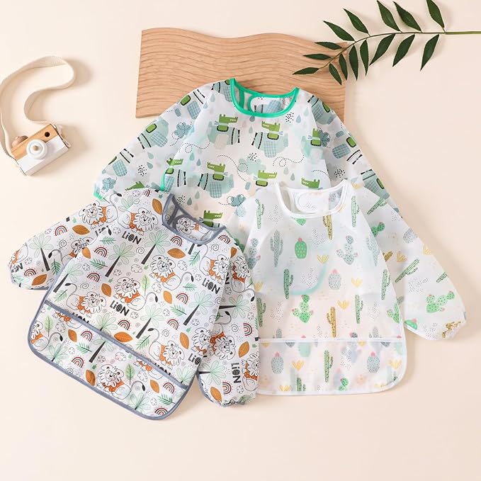5 Pcs Long Sleeved Baby Toddler Bibs Waterproof Sleeved Bib 3-24 Months