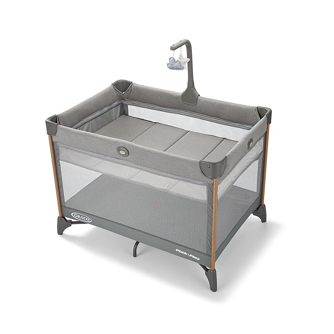 Graco On The Go Zip DLX Pack ‘n Play Playard, Folding Playpen with Bassinet, Portable Crib, Parker