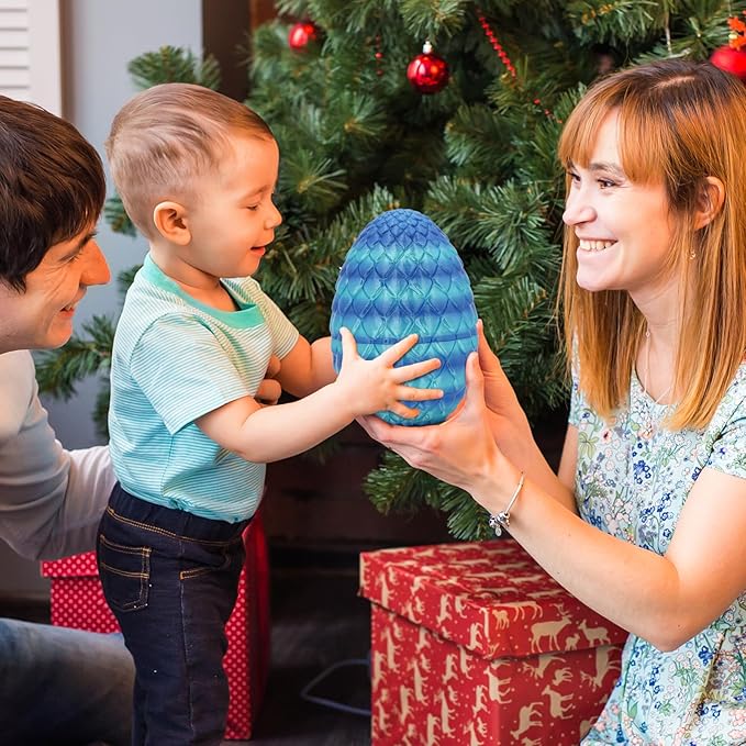Large Dragon Eggs with Dragon Inside, 3D Printed Surprise Funny Gifts for Kids, Articulated Dragon Fidget Toys for Adults, Executive Desk Toys Office Room Décor (Sky Blue Ombre)