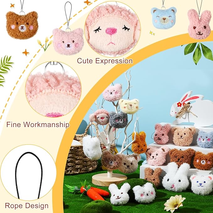 Libima 40 Pcs Mini Stuffed Animals Sea Animal Fruit Plush Keychain Set for Carnival Birthday Classroom Prizes Decoration for Clothes (Adorable)