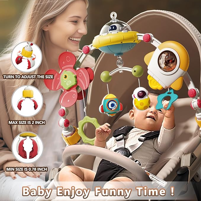 Musical Baby Stroller Arch Toys, Travel Car Seat Toys, Baby Play Arch Crib Accessory Toys, Mobile for Bassinet, Pram Activity Arch Bar Toys for Babies Infants, red