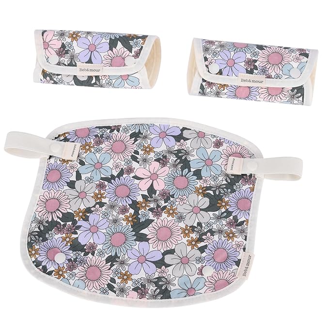 Bebamour Drool and Teething Reversible Cotton Pad For All Carry Positions Baby Carrier White Drool Bib For Boys & Girls(Purple Flower)