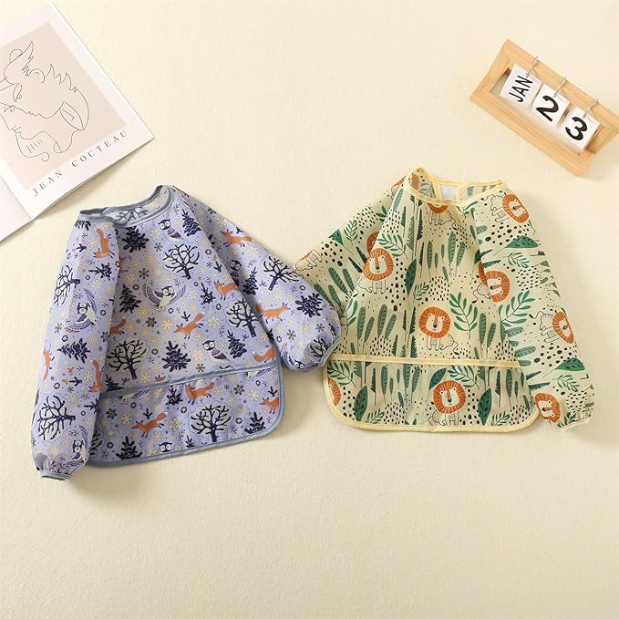 3 Pack Long Sleeve Bib,Baby Smock for Eating 6-30 Months Reusable Shirt Bibs for Babies Toddler
