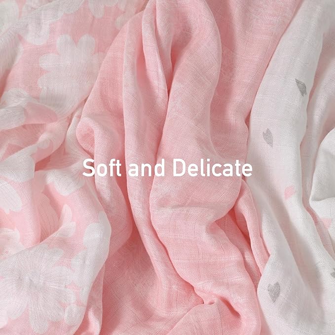 GLLQUEN BABY Receiving Blanket Boy Cotton Muslin Swaddle Blankets Girl Newborn Squares Breathable & Soft Thin Baby Blankets Cloths Double Absorbent Infant Swaddling Wrap - 6 Pack (Rosebud)