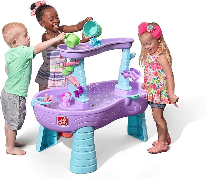 Step2 Rain Showers and Unicorns Water Table, Kids Water and Sand Activity Sensory Playset, Summer Outdoor Toys, 13 Piece Water Toy Accessories, for Toddlers 1.5+ Years Old, Blue & Purple
