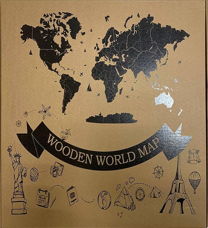 Wooden World Map 3D Art Large Wall Decor - Size (M, L, XL) Any Occasion Gift Idea - Wall Art For Home, Kitchen or Office (XL, SKY)