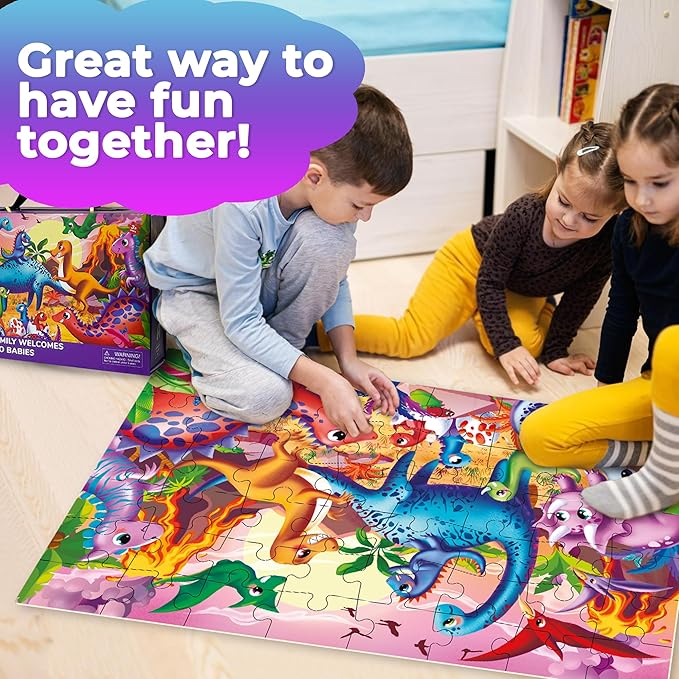 QUOKKA Giant Floor Puzzles for Kids Ages 4-6 - 2x3 Feet Extra-Thick 48 Pieces Toddler Puzzle Ages 3-5 – Dinos Educational Activity for Boys Girls – Premium Box with Sturdy Handle & Magnetic Closure