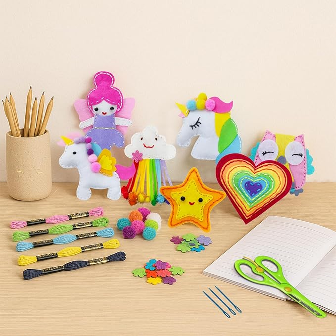 FYXGZZH Kids Beginner Sewing Kit – DIY Stuffed Craft Set with Pre-Cut Felt, Plastic Needle & Embroidery Thread, Educational Arts & Crafts for Boys & Girls Ages 6-12