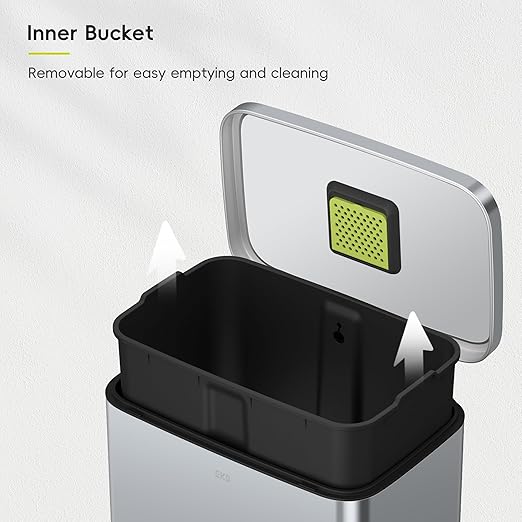 EKO Madison Matte Grey Stainless Steel 50 Liter/13.2 Gallon Step Trash Can with Inner Liner - Fingerprint Resistant Finish