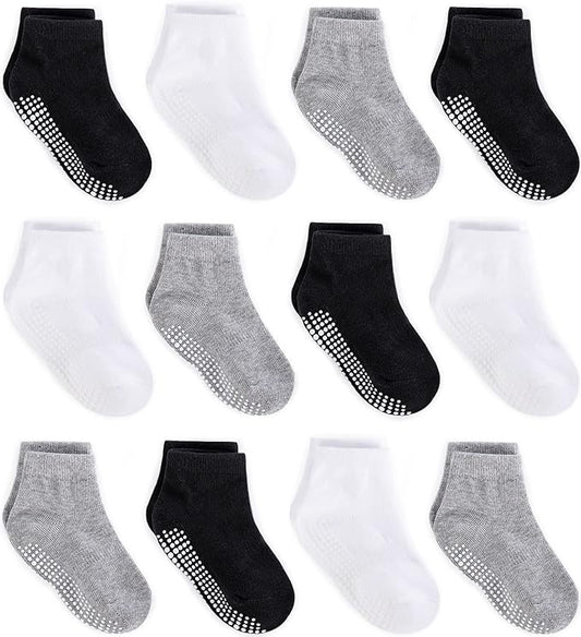 ZAPLES Baby Non Slip Grip Ankle Socks with Anti Skid Grippers Boys Girls Low Cut for Infants Toddlers Kids