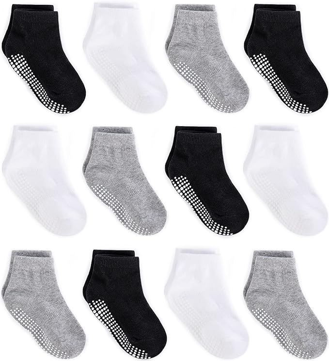 ZAPLES Baby Non Slip Grip Ankle Socks with Anti Skid Grippers Boys Girls Low Cut for Infants Toddlers Kids