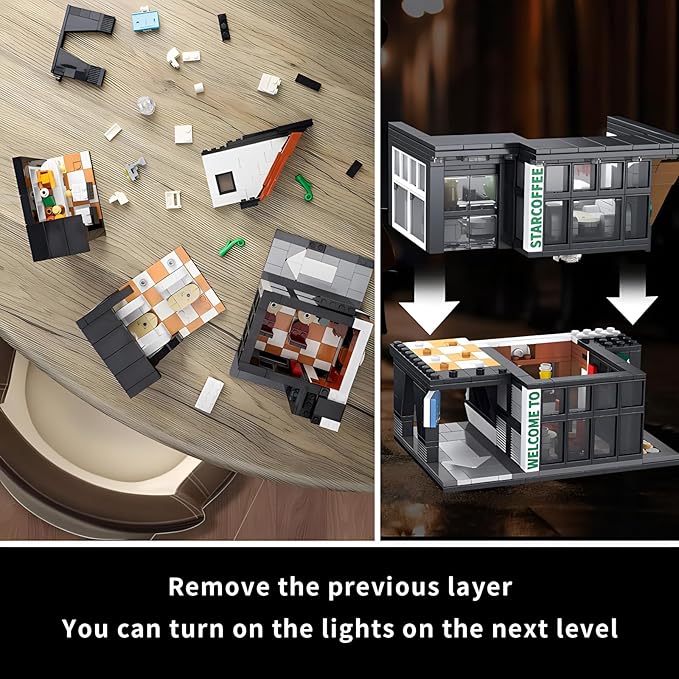 Coffee Shop Building Blocks Toys City Street View Architecture Model Set Birthday Age 6+ Children Teens Adult 581 Pieces