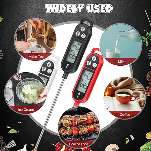 3 Pcs Instant Read Meat Thermometer with Long Probe 9.65 Inch Kitchen Cooking Food Candy Waterproof Digital Thermometer for BBQ Water Milk Yogurt Liquid Cooking (Black,White,Red)