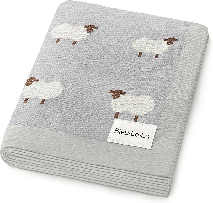 Knit Baby Swaddle Blanket - 100% Cotton Soft Cozy Lightweight Unisex Receiving Swaddling Stroller Quilt Blanket for Shower Gift Registry for Newborns Infants & Toddlers (Sheep - Grey)