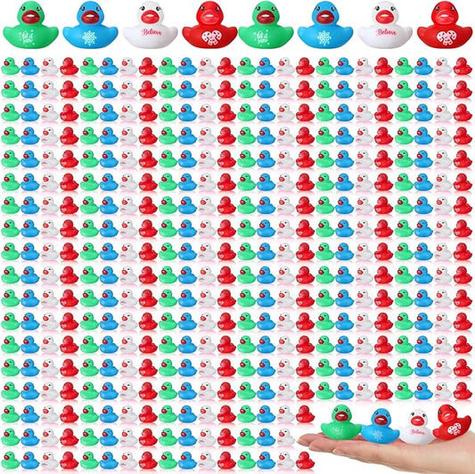 200 Pcs Christmas Rubber Ducks Assorted Rubber Duckies Bulk Xmas Mini Pool Bath Toy Ducks Small Tiny Ducky for Christmas Party Favors Classroom Exchange Gifts
