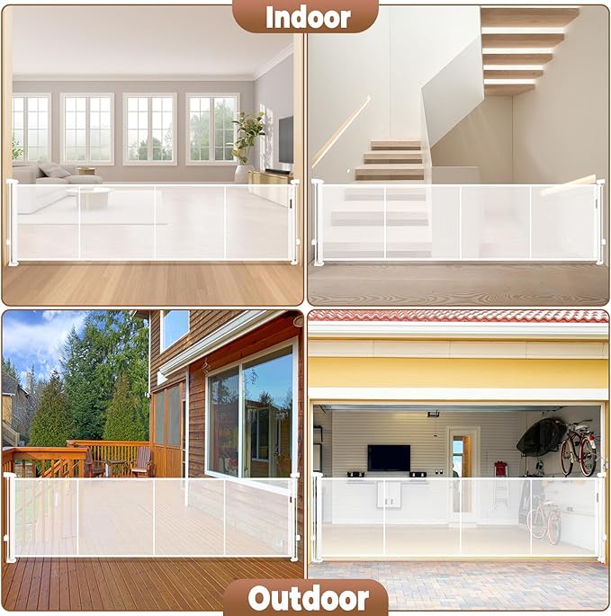 160" Retractable Baby Gate Extra Wide, 41" Tall Retractable Dog Gate for Stairs, Doorways, Decks, Mesh Gate Long Child Gate Pet Gate for Indoor, Outdoor, with Reinforced Mesh Rods, Dual Locks