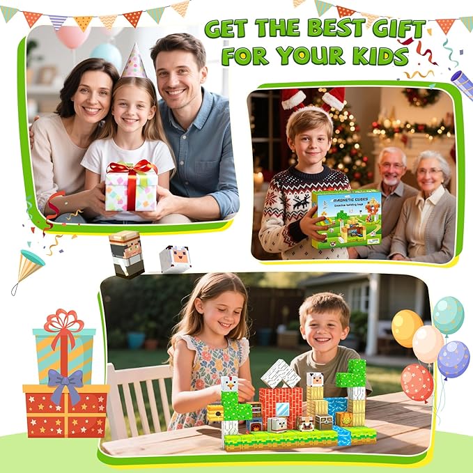 Magnetic Blocks, Magnetic Building Blocks, Magnet Cubes Kids Toys Farm games, Sensory STEM Building Toys for 3-5 4-6 5-7 6-8 Year Old Boys Girls, Christmas Birthday Gifts for Boys & Girls Ages 3+