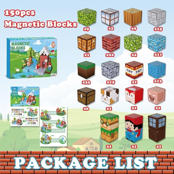 Magnetic Building Blocks for Kids - 150pcs Magnetic Cubes Tiles, STEM Montessori Educational Construction Toys for Toddlers Boys & Girls Ages 3-4, 5-10 Year Olds Christmas Birthday Gifts Stacking Toy