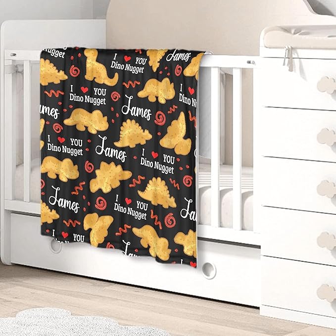 Personalized Chicken Nugget Custom Baby Blanket with Name - Swaddle Blanket for Toddlers, Infants, Kids, Shower, Newborns - Nursery Stroller Crib Decor Throw - Birthday Gift