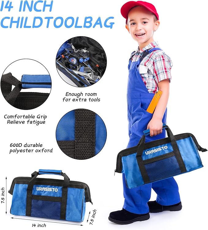 18-Piece Kids Tool Set with Tool Storage Bag, Junior Real Hand Tool Kit for Boys & Girls, Children Learning Tools for DIY Building and Woodworking, Age 8+