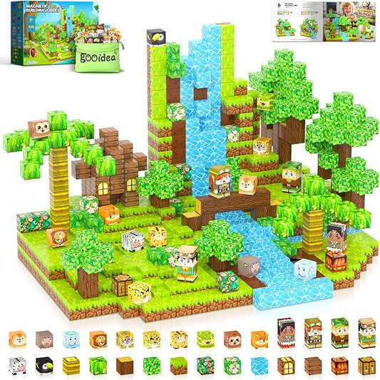 150 Magnetic Blocks – Mine Magnet Game Building Craft, STEM Constructions Toy, Jungle Adventure, Sensory Stacking Cubes Kids Toys, Christmas Birthday Gifts for Boys Girls Age 3-5, 5-7, 4-8, 8-12