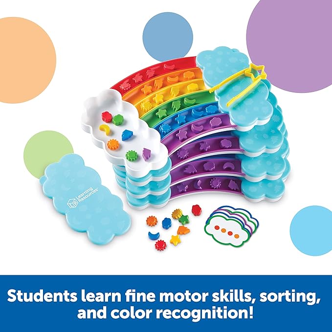 Learning Resources Rainbow Sorting Set Classroom Edition, 144 Pieces, Ages 3+, fine motor skills, sorting, patterning, addition skills, Learning Toys, baby toddler toys, education toys, Sensory tray