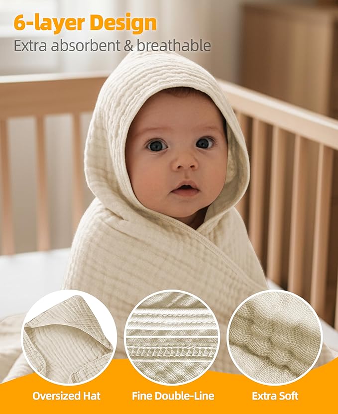 3-Pack Hooded Baby Towels for Newborn 100% Cotton Soft Babies Blanket Toddler and Kids Bath Towel Baby Essentials