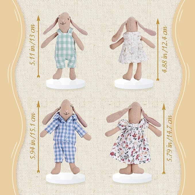 Giant bean Bunny Toys for Kids, Easter Bunny, 4 PCS Hand Made Rabbit Family Dolls with Removable Clothes, Suitable for Infants, Boys and Girls, Dollhouse People, Easter Basket Essentials