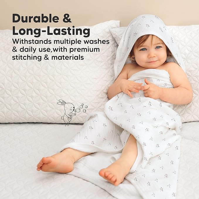 KeaBabies Muslin Baby Bath Towels with Hood for Girls, Boys -Large Organic Cotton Hooded Baby Towels for Newborns,Toddlers,Infant,Kids,Soft Absorbent Newborn Bath Essentials Gift Set(Petunia, Regular)