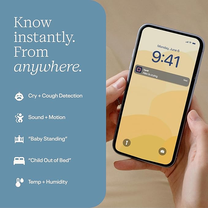Nanit Pro Smart Baby Monitor with Flex Stand and Wall Mount - 1080p HD Video, Sleep Tracking, 2-Way Audio, Sound/Motion/Cry Notifications, Night Vision - for Home & Travel
