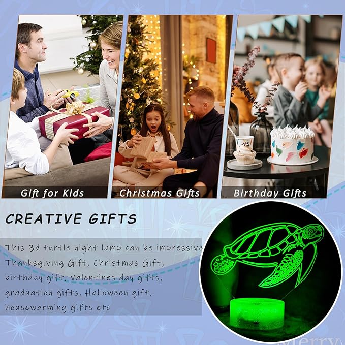 Ocean Sea Turtle Night Light, 3D Illusion Turtle Night Lamp for Kids Room, Multi Color Changing with Timing Remote, Sea Turtle Bedroom Decor for Boy Girl, Gifts for Teen Kid