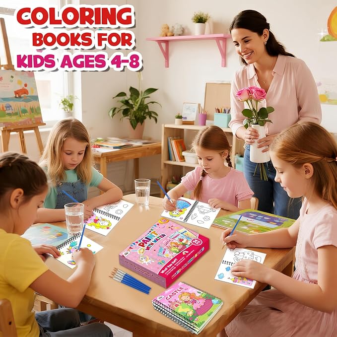 ZMLM 24 Water Coloring Books for Kids Party Favors - Bulk Mini Coloring Books for Kids Ages 4-8,Small Birthday Goodie Bag Stuffers School Teacher Return Gift Art Crafts Classroom Prizes (Girl)