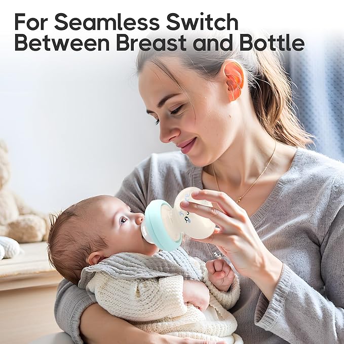 YOHKOH Newborn Glass Baby Bottles with Slow Flow Nipple for 0+ Months, Wide Neck Feeding Bottle, 2.7oz/80ml (Blue, 2.7oz (Pack of 4))