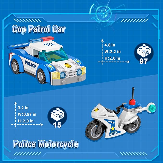 EP EXERCISE N PLAY City Police Prison Station Building Set with Police Patrol Car, Cop Truck, Drone, Motorcycle, Helicopter, Patrol Ship Building Blocks Toy Kit Gift for Boys 6-12 Kids