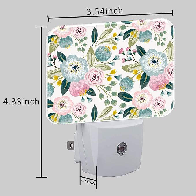 Sweet Colors Flowers Night Light Plug into Wall, Lovely Floral Night Light with Dusk to Dawn Sensor for Kid Girls Boys Women Men Room, Hallway, Kitchen, Bathroom, Stairs Decor